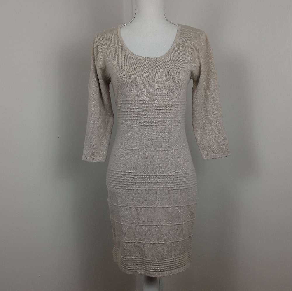 Cream Mid Length Dress Detailed Back
